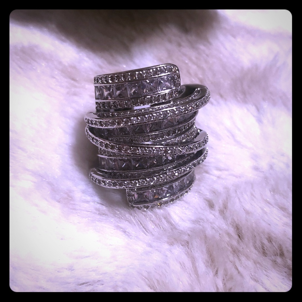 NWT 6.4 Carat Sterling Silver Simulated Diamond Wide Band Wrap Ring - Picture 11 of 13